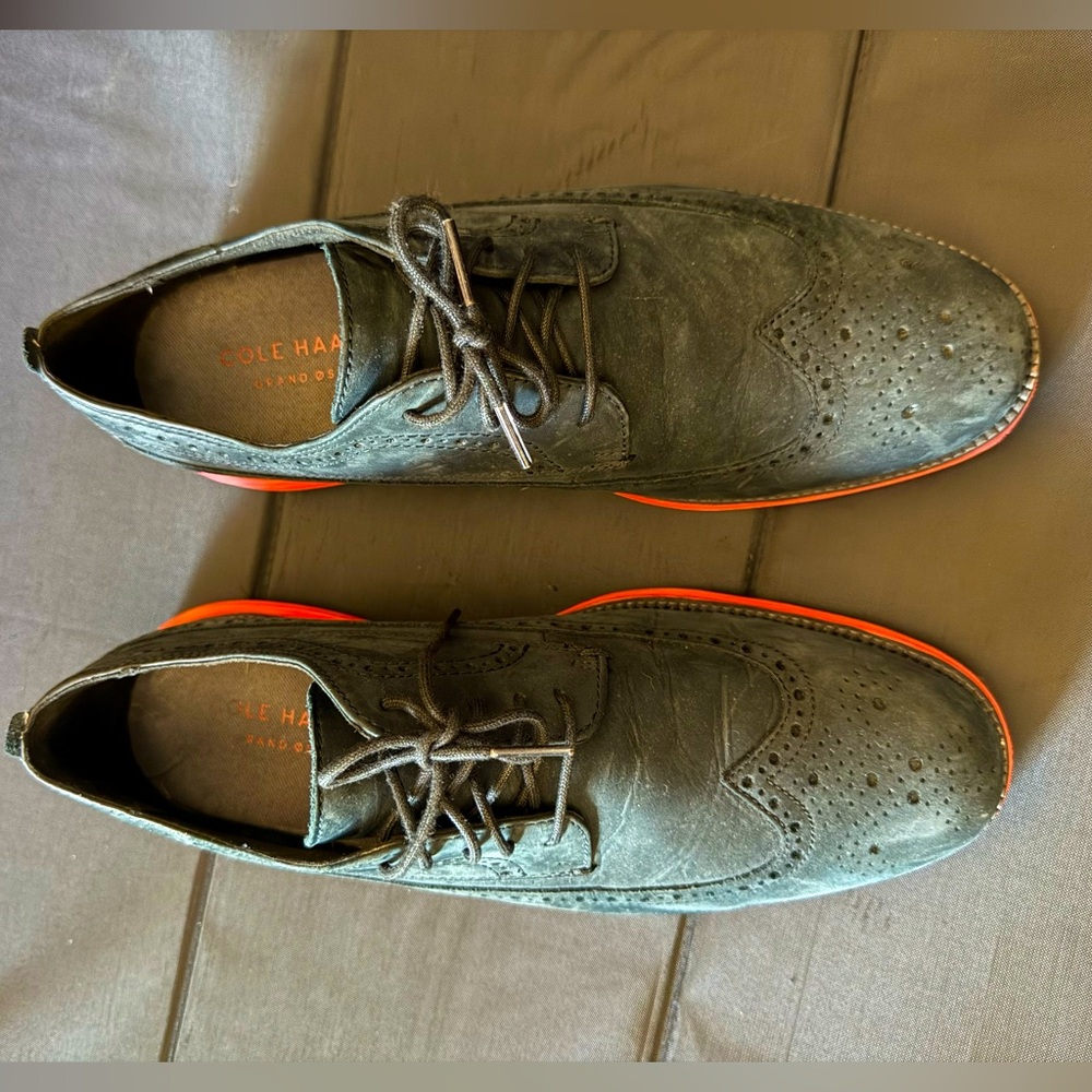 Cole Haan Men's Dark Gray and Red Bottoms Oxfords